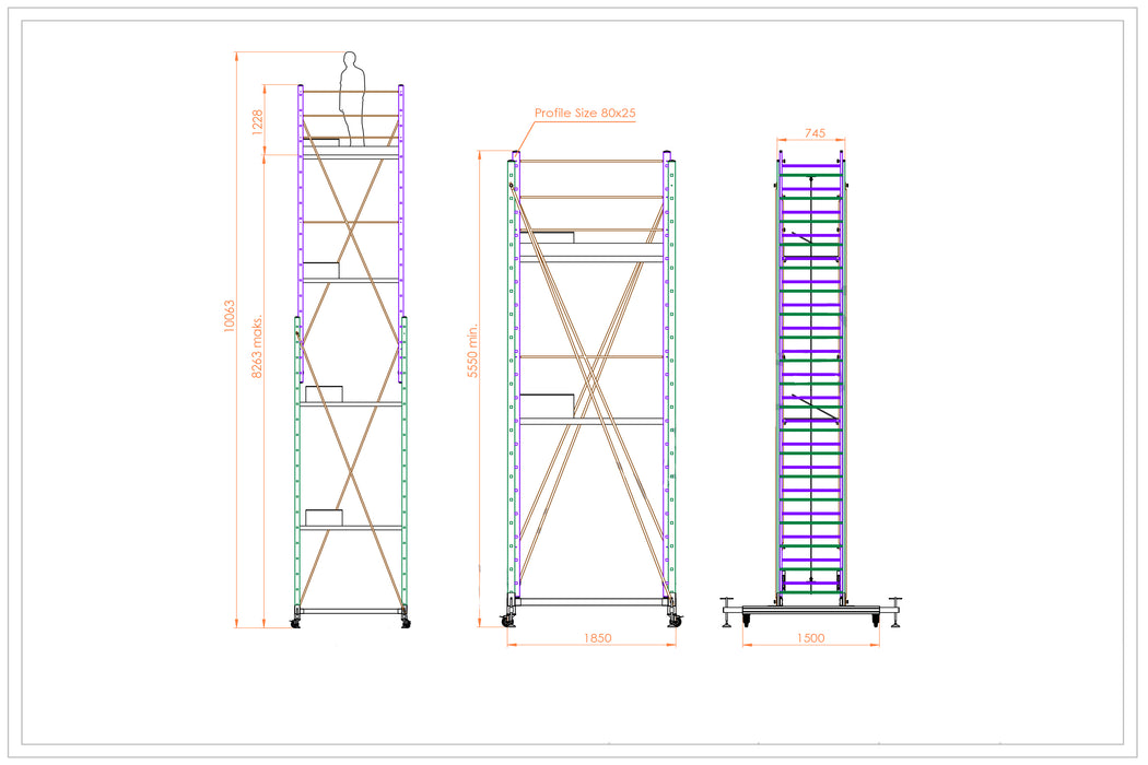 High 1600mmX600mm Aluminum Scaffolding,Wheels and 1.5M Stabilizers